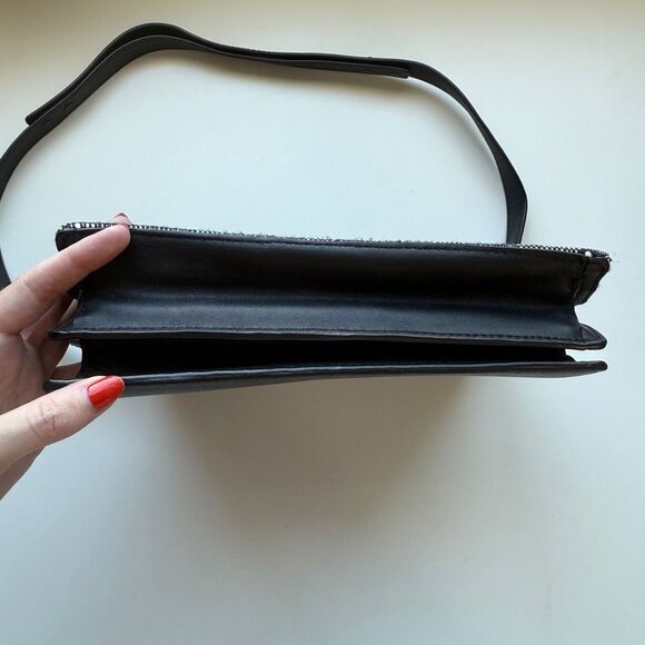 EUC Loeffler Randall Envelope Shoulder/Crossbody Bag, Black Leather & Tweed - Picture 3 of 11